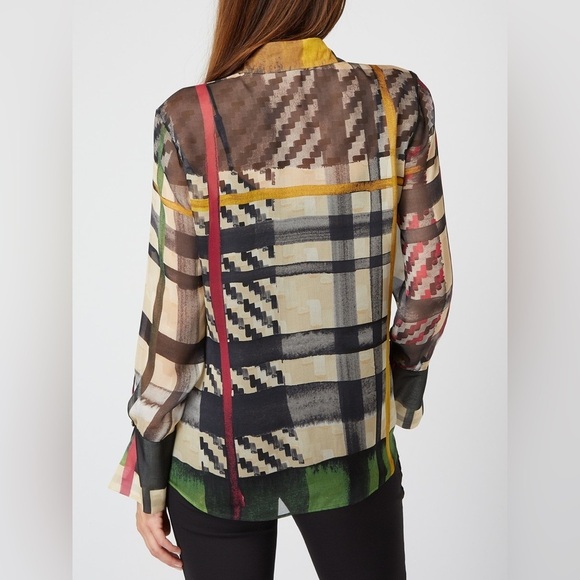 Luisa Cerano 100% Silk colour block checkered blouse Sz 6 - Picture 3 of 11